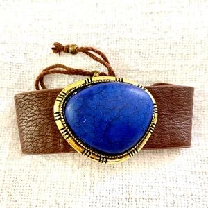 Adjustable Leather Cuff Blue Stone Bracelet